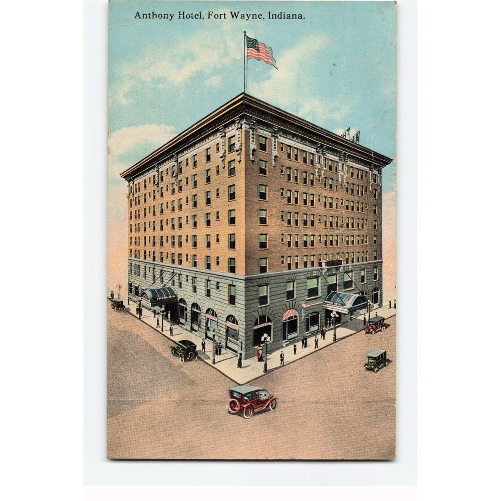 Vintage 1916 Anthony Hotel Fort Wayne Indiana Postcard Curt Teich VG Postmarked